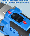 Two-speed adjustment switch on Powerful Cordless Electric Metal Shears With Rechargeable Battery And Adjustable Speed for metal cutting.