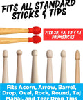 Silicone Drumstick Dampeners Replace Pads Quiet Practice Mute Tips 4 Pack fits various drumstick types with red silicone tips.