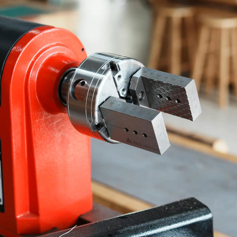 NCK Series Quick Change Woodturning Lathe Jaws for pipe and spoon making in metal with precision grip detail