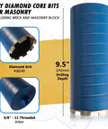 4 Inch Dry Diamond Core Drill Bits For Brick Block And Masonry With Nine Point Five Inch Drilling Depth And Five Eighths Inch Eleven Threaded Arbor Beefy Heavy Duty Core Bits Grit Size 30 40 For Fast Masonry Drilling