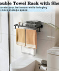 Matte Black 20 Inch Wall Mount Towel Rack with Double Bars and Shelf SUS304 Stainless Steel Bathroom Towel Holder for Walls