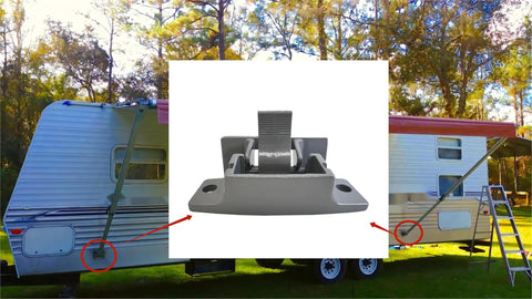 White And Grey RV Awning Bottom Bracket And Foot Assembly Kit For Camper Trailer Replacement Mount Bracket For A And E Sun Chaser Awning Arms 8300 8500 8700 9000 Series Die Cast Foot Two Pack
