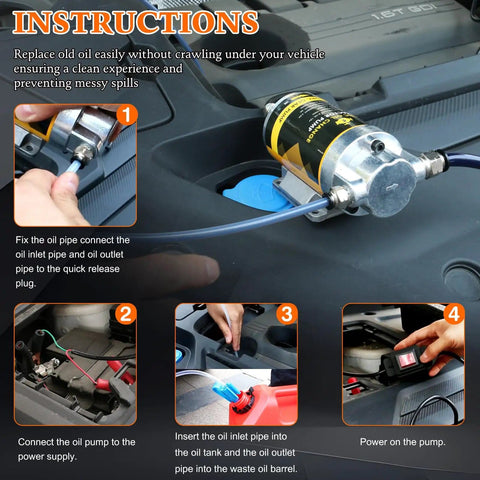 12V 100W Portable Oil Transfer Pump Kit With Self Priming Electric Motor used for engine oil change in a car