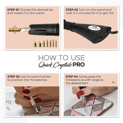 Instructions for Hotfix Rhinestone Bedazzler Kit For DIY Bling On Purses, Phones, Belts, Clothes And Shoes with step-by-step guide