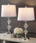 27.5 Inch Clear Crystal Table Lamp Set of 2 for Living Room and Bedroom With Glam Traditional Chrome Nightstand Lamps, White Linen Drum Shades