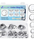 66 Piece Stainless Steel Cotter Ring Kit In 5 Sizes With 316 Grade Pins For Clevis And Hitch Pins, Marine Hardware