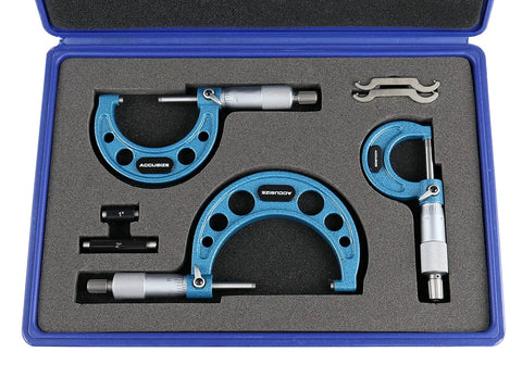 Three Piece Ultra Precision Outside Micrometers Set 0 To 3 Inches With 0.0001 Inch Vernier Graduations in foam case