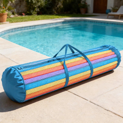 Blue Oxford Mesh Pool Noodle Storage Bag With Zipper Grab And Go Portable Swim Toy Organizer by poolside