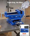Cross Slide Drill Press Vise 4 Inch Jaw, 2 Axis X Y Bench Vise with anti-slip jaws and 7KN clamping force on workbench