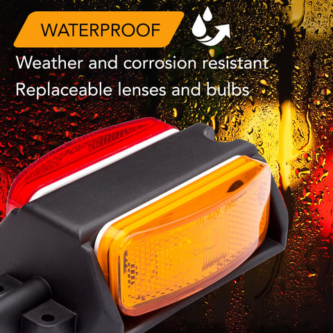 Close-up of Pre Wired RV Fender Clearance Trailer Light Set Left And Right showing waterproof design with amber and red lenses