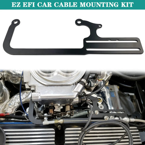 EZ EFI Cable Mount Kit for Carburetor Throttle Cable Bracket with TV Cable Routing and GM 700R4 Transmission Bracket Fitment Easy Install and Rugged Aluminum Mounts black aluminum throttle cable bracket on carburetor engine bay