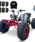 212cc Gas Powered Off Road Go Kart With CVT Drive And 420 Chain F/N/R Electric And Pull Start AT19x7-8 Tires 4 Wheel Independent Suspension 600 Lb Capacity Red, front view with accessories