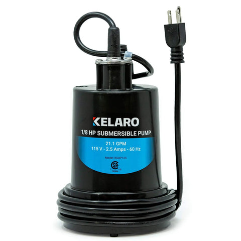 One Eighth Horsepower Submersible Utility Pump For Water Transfer Moves About 1250 GPH Lifts Up To 23 Feet 10 Foot Cord 1 Inch NPT Discharge Includes Garden Hose Adapter And One Half Three Quarters And One Inch Hose Adapters