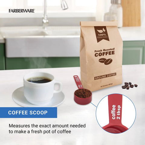 Must Have Nestable Measuring Cup Set With Two Tablespoons Coffee Scoop, Durable BPA Free Plastic, shown with fresh coffee.