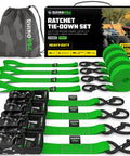 Heavy Duty Ratchet Tie Downs 4 Pack With Ez Release System 1.6 Inch By 15 Feet Heavy Duty Straps for pickup truck cargo and equipment transport.