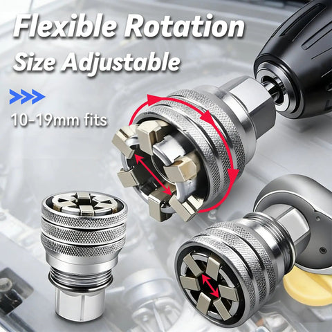 Upgraded Adjustable Universal Socket Wrench Tool For DIYers And Pros, 10mm To 19mm Universal Socket, close-up on rotating mechanism