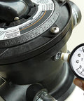 Aquatix Pro pool filter pressure gauge, close-up view, 2-inch dial, 0-60 psi, bottom-mount 1/4 in connection