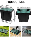 Square Catch Basin With Fiberglass Grate And Debris Basket 26x18x24 Inch shown with dimensions and outdoor installation examples