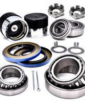 Trailer Hub Rebuild Kit For One And One Quarter Inch And One And Three Quarter Inch Axles 5200 To 7000 Lbs Capacity Beefy Bearings 25580 25520 And Greaseable Bearing Protectors LM67048 LM67010 Built For Cargo Utility RV Pop Up showing bearings, seals, and protectors.