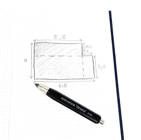 Black Mechanical Clutch Lead Holder Pencil For Butter Smooth Graphite Marking And Straight Fire Line Quality Kick Off Your Art Sessions With This Rock Solid Design drafting a box sketch on dotted notebook.