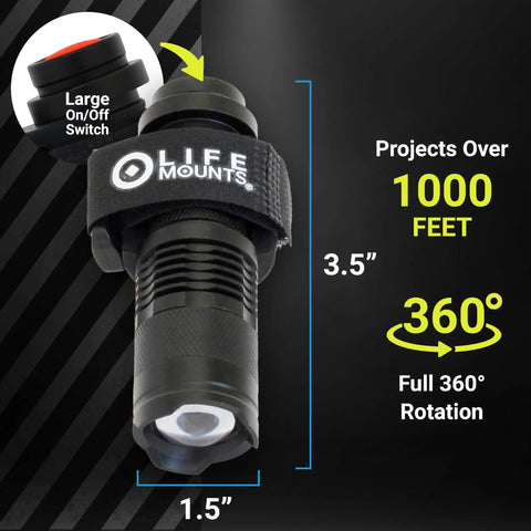 Firefighter Helmet Light With 360 Degree Rotation Side Mount White LED Hard Hat Light Quick Detach Headlamp dimensions