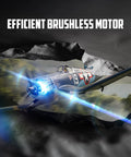 Rad Warbird RC Airplane With 6 Axis Gyro Stabilization showing brushless motor in action with glowing effects.