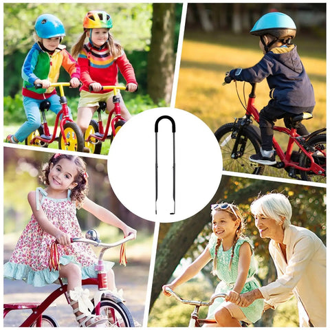 Collage of kids learning to ride with Adjustable Bike Training Handle For Kids, Parental Stabilization Bar And Multi Position Balance Trainer For Ages 3 To 8, Safe Cycling Helper For Boys And Girls