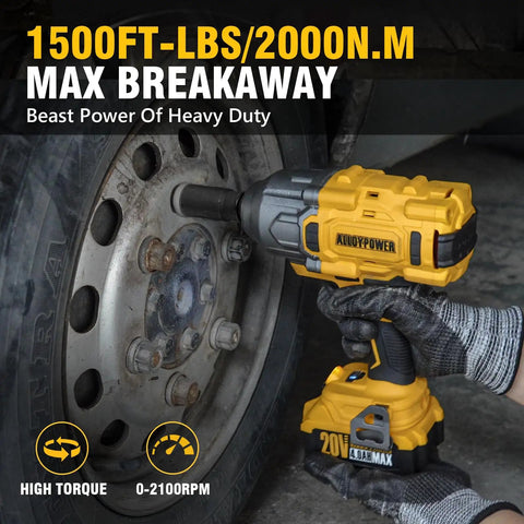 Cordless Brushless Impact Wrench With 1500 Ft Lbs Breakaway Torque 1/2 Inch Drive on car wheel lug nuts