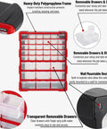 Small Parts Organizer With 39 Removable Bins With Dividers And Optional Wall Mount Or Desktop Stand shown in detail