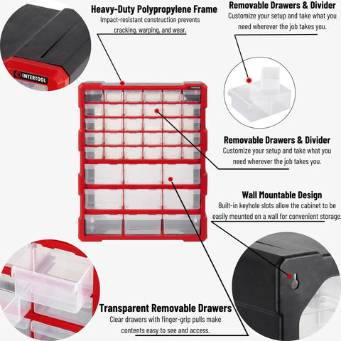 Small Parts Organizer With 39 Removable Bins With Dividers And Optional Wall Mount Or Desktop Stand shown in detail
