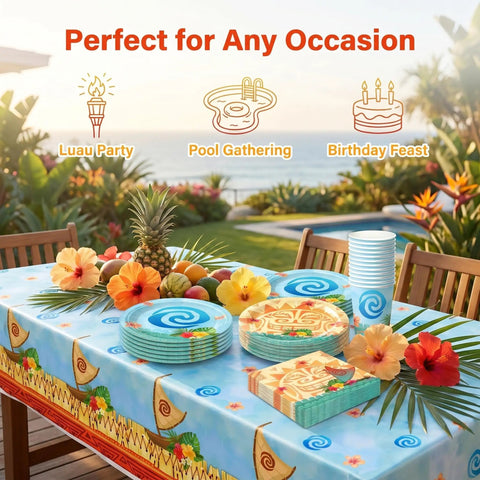 Tropical Island Party Supplies Set For 10 Guests With Polynesian Style Disposable Tableware Including Plates Cups Napkins And Tablecloth