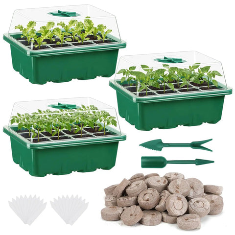 Three Pack Seed Starter Kit With 36 Coco Coir Pellets And 36 Cell Seed Starter Trays With Domes For Indoor Greenhouse Germination