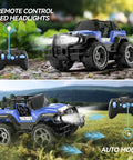 1 18 Scale RC Off Road Monster Truck With 2.4Ghz Radio, 80 Minute Playtime, LED Lights, blue, remote control and headlights