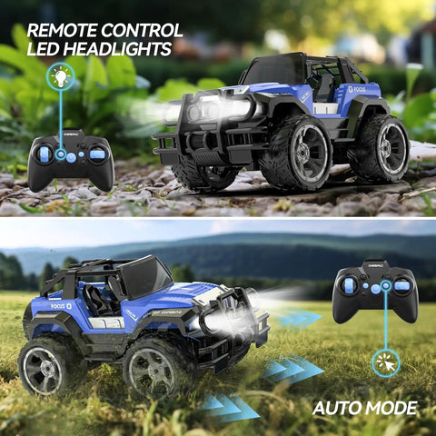 1 18 Scale RC Off Road Monster Truck With 2.4Ghz Radio, 80 Minute Playtime, LED Lights, blue, remote control and headlights