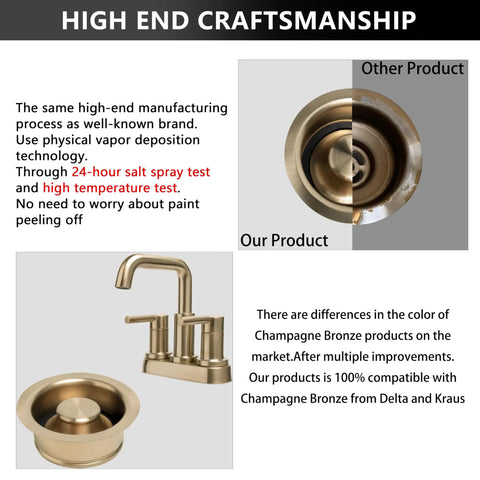 Level Up Your Kitchen Setup With This Premium Champagne Bronze Sink Garbage Disposal Flange Replacement Ring Featuring Warm Brushed Gold Finish For Easy Undermount Swap Total Home Refresh, featuring comparison with other products.