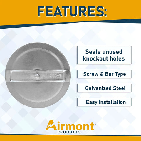 Heavy Duty Galvanized Steel Electrical Box Knockout Plugs Two Inch Screw And Bar Hole Seal With Rust Resistant Zinc Coating visible from front view.