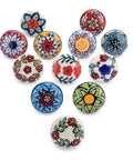 Set Of 12 Multicolor Ceramic Knobs Hand Painted For Cabinets, Furniture, Doors And Drawers 2.55 Inch Height And 1.5 Inch Diameter