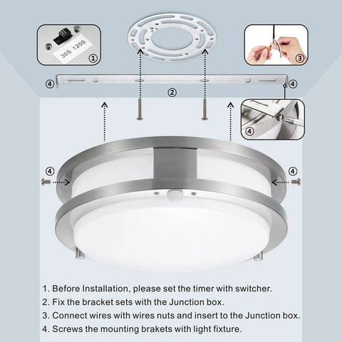 Installation guide for Motion Sensor LED Ceiling Light Flush Mount 20W 1980 Lumens 5000K Indoor Outdoor For Garage Laundry Porch Hallway Basement Ultra Bright Ceiling Fixture.