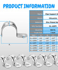 Heavy Duty 1 Inch Pipe Strap 100 Pack Zinc Plated Steel EMT Conduit Clamps With 1 Hole Reinforced Rib Design product info chart