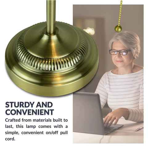 Morgan Antique Green LED Bankers Desk Lamp with on/off pull cord, adjustable arm, energy efficient, perfect for study desk