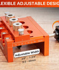 Pro Grade Adjustable Width Dowel Jig For Woodworking With Imperial Scale Centers, adjustable from 3/8 to 1-3/4 inches