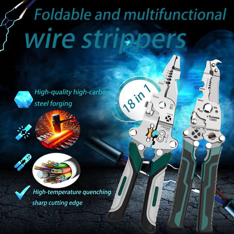 All In One Wire Stripper And Crimping Tool Set, 2 Pack Foldable Pliers For 10 24 AWG Wires shown with high-carbon steel design