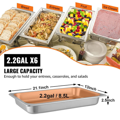 Six Pack Full Size Stainless Steel Steam Table Pans 2.5 Inch Deep Built For Big Batches Anti Jam Commercial Food Pans For Restaurants Catering And Food Storage 20.8 X 13 X 2.5 Inches With 51 Liter Capacity