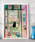 5D Diamond Painting Kit Set For Beginners With Four Pieces Round Diamond Art Projects Black Cat Theme Matisse Van Gogh Inspired Home Decor For Living Room Or Bedroom 11.8 By 15.7 Inches canvas artwork on a mantel with vases