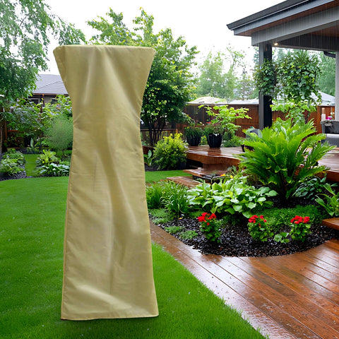 Weather Resistant Outdoor Cover For Three Foot Tabletop Pyramid Patio Heaters Durable Protective Heater Cover For Patio Deck And Backyard All Season Weather Shield Tan covering heater on patio