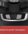 Close-up of intuitive on and off pulse buttons on 8 Cup Food Processor With Pusher And Food Chute, Big Work Bowl For Easy Slicing
