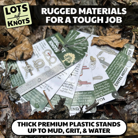 Arborist Knots Knot Cards For Tree Climbing And Trimming Waterproof 14 Page Pocket Guide in leaves showcasing durability
