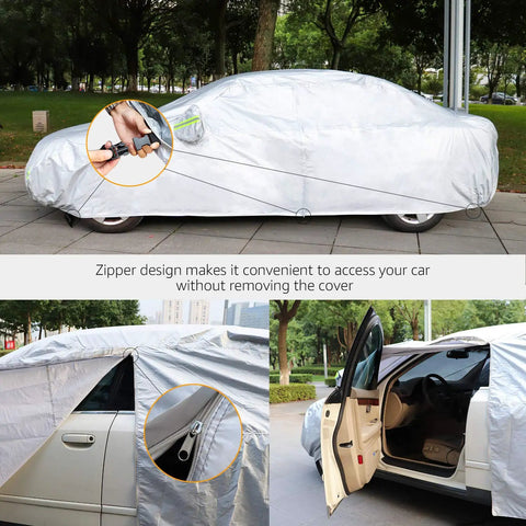 Weatherproof Car Cover for Sedans Up To 200 Inches With Door Zipper, UV And Snow Protection, Dustproof Shield in use outside