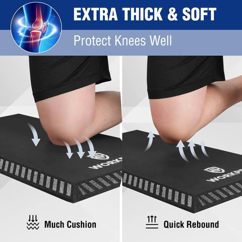 Extra Thick Kneeling Pad Black For Knee Pain Relief, 1.2 Inch Foam Cushion, showing cushioning effect on knees