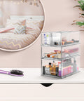 Must-Have Large Clear Stackable Storage Drawers 2-Pack With Handles Easy Pull-Out Plastic Organizer Bins on white dresser